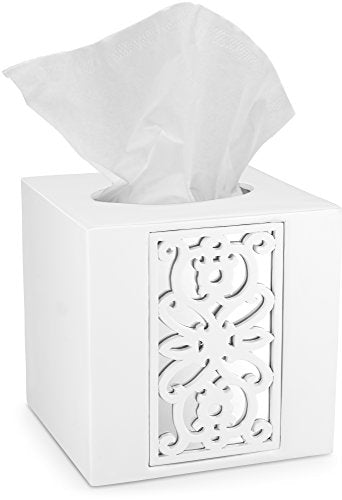 Mirror Janette White Square Resin Tissue Box Cover with Bottom Slider