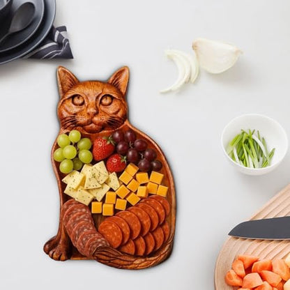Cat Shaped Wood Serving Trays, 8.66 x 5.5 Inch Decorative Wooden Serving Platters for Food, Versatile Wooden Trays for Cheese, Appetizers, Fruit, Candle, Jewelry, Home Decor