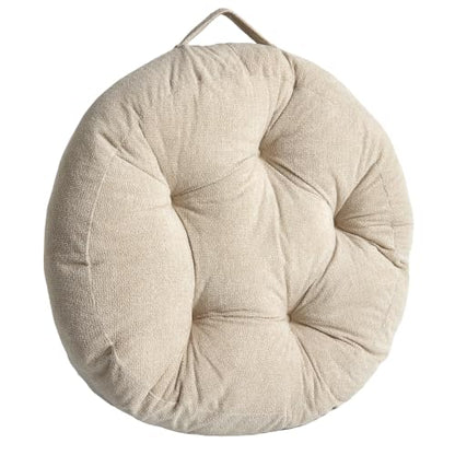 Floor Pillow Cushion with Handle for Adults Women Men | Large Meditation & Sitting Cushion Pillow for Tatami, Living Room, Yoga (1, Beige, Round, 22" x 22" x 6") - color: Beige, Round