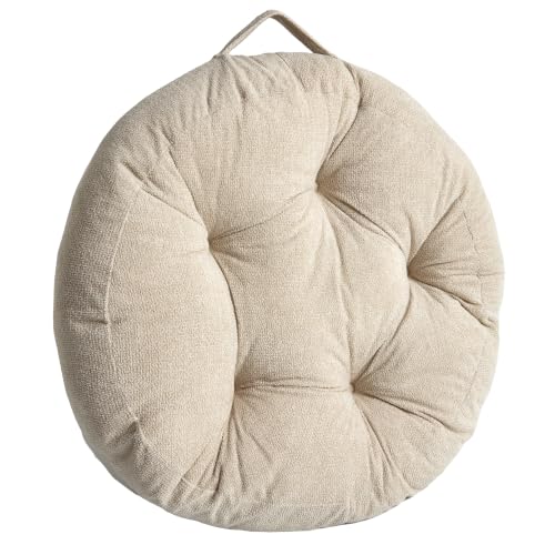 Floor Pillow Cushion with Handle for Adults Women Men | Large Meditation & Sitting Cushion Pillow for Tatami, Living Room, Yoga (1, Beige, Round, 22" x 22" x 6") - color: Beige, Round