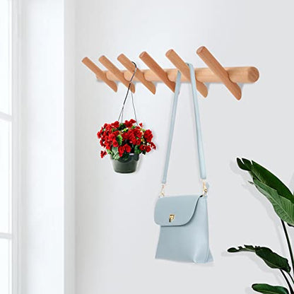 KYSMOTIC Modern Wood Coat and Hat Rack - Wall Mounted - 6 Peg Hooks - Stylish, Natural, Smooth - color: Natural, size: 6 Hooks