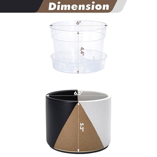 D'vine Dev 2-Pack Cachepot with Clear Pot, 6.5"low, Midnight Mesa, 93-V-D-2 | Dual-Pot System, Root Visibility, Bottom Watering Support, Enhanced Drainage, Artistic Stoneware Design, Easy Plant Care - color: Midnight Mesa, size: 6.5” Cachepot + 6“ Clear G