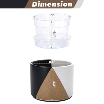 D'vine Dev 2-Pack Cachepot with Clear Pot, 6.5"low, Midnight Mesa, 93-V-D-2 | Dual-Pot System, Root Visibility, Bottom Watering Support, Enhanced Drainage, Artistic Stoneware Design, Easy Plant Care - color: Midnight Mesa, size: 6.5” Cachepot + 6“ Clear G