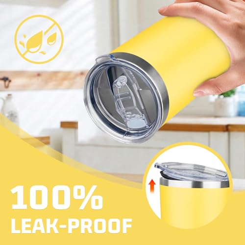 20oz Tumbler with Lid Double Wall Vacuum Insulated Travel Coffee Mug Stainless Steel Thermal Cup Powder Coated Sturdy Coffee Tumbler for Hot and Cold Beverage (Yellow,1) - color: Yellow, size: 20 Ounces (1 Pack)
