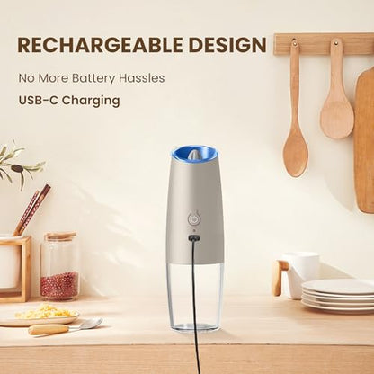 Rechargeable Gravity Salt Pepper Grinder Set, 2 Pack (Khaki) | Gravity Automatic Grinder With LED Light & Adjustable Roughness, Rechargeable Seasoning Tool For Kitchen Use - color: Rechargeable/Set/Khaki