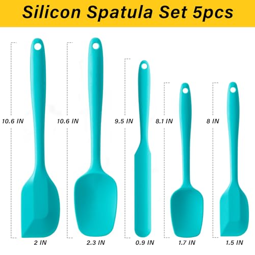Silicone Spatula Set,5 Piece Food Grade Rubber Spatulas,Mint Green | Spatulas Silicone Heat Resistant for Baking,Cooking,and Mixing High Heat Resistant Non Stick Dishwasher Safe BPA-Free - color: Mint Green