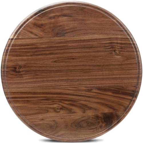 18" Round Walnut Wood Cutting Board for Kitchen | Wooden Chopping Board With Juice Grooves - size: 18"L x 18"W