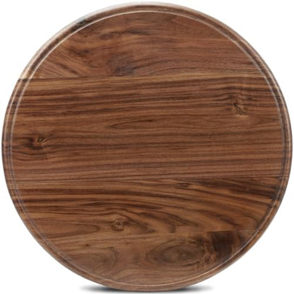 18" Round Walnut Wood Cutting Board for Kitchen | Wooden Chopping Board With Juice Grooves - size: 18"L x 18"W
