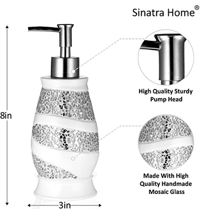 Zahari Home Sinatra Soap Dispenser/Lotion Pump Unique Design Bling Glass Mosaic Décor, White - color: White