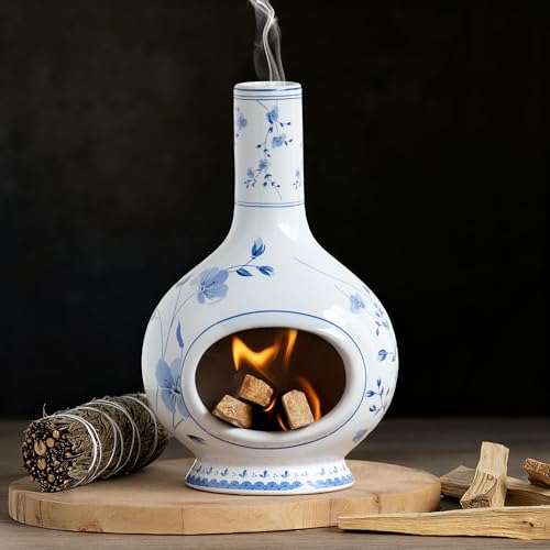 Ceramic Incense Holder Palo Santo Burner - Handmade Blue and White Porcelain Mini Chiminea for Ash Catching & Meditation Decor - Vintage Oriental Burner for Yoga Room Spiritual Gift - color: Blue and White Porcelain