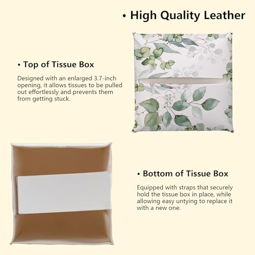 Leaves and Flowers Tissue Box Cover, Floral Leather Tissue Box Holder Square Facial Paper Organizer Dispenser for Bathroom Kitchen Bedroom Vanity Countertop Nightstands - color: Leaves and Flowers