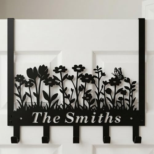 Personalized Over Door Hooks Custom Name Door Hanger Metal Over The Door Hook Rack Towel Holder Coat Hook Organizer for Bathroom Bedroom Entryway Decorative Door Hooks (Style3) - color: Style3