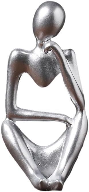 Creative Resin Thinker Minimal Abstract Art Sculpture Statue Figurines Home Office Bookshelf Desktop Decor (Silver, Right, Small) - color: Silver, size: Right, Small