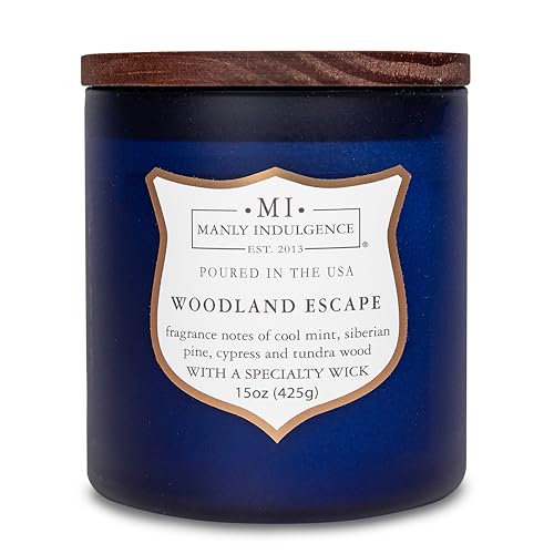 Manly Indulgence Woodland Escape Scented Candles for Men, 15 oz Wooden Wick, Premium Soy Blend Wax, 60H Burn, Candles for Home Scented - Made in The USA - color: Woodland Escape