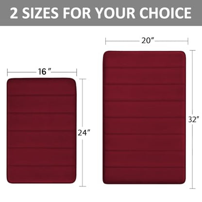Bathroom Rugs Set 2 Piece Memory Foam Bath Rugs Non-Slip Bath Mat,Washable Room Mats,Absorbent Shaggy Rugs Super Soft Kitchen Mats, Batroom Carpets for Bathroom,Tub,Shower Home Decor（Burgundy）