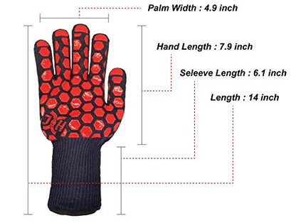 J H Heat Resistant Oven Glove:EN407 Certified 932 °F, 2 Layers Silicone Coating, Oven Mitts for Cooking, Kitchen, Fireplace,Camping, Grilling (Black/Red, Extra Long Cuff) - color: Black/Red, size: Extra Long Cuff