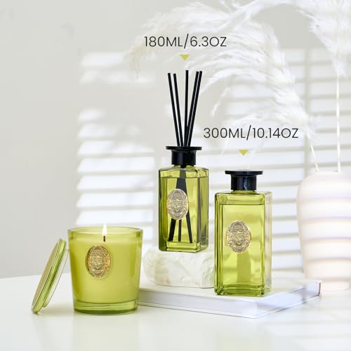 M&SENSE 6.3 oz Large Reed Diffuser Set | Eucalyptus Mint Scent Oil Diffuser with Sticks | Hotel Collection Non-Toxic Essential Oil |for Bedroom Bathroom Living Room - color: Eucalyptus Mint, size: 180ml