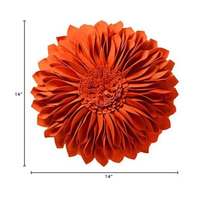 JWH 3D Flower Throw Pillow Cover, Orange Red, 14 Inch | Handmade Floral Accent, Sunflower Design, Bed Couch Bedroom Chair Pops