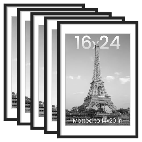upsimples 16x24 Picture Frame, Gallery Wall Frames Set of 5, Black | Poster Frame Collage Wall Decor, 14x20 Picture Frame with Mat for Family, Baby, Hallway, Christmas - color: Black, size: 16x24