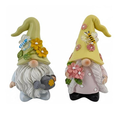 Cute 2 PCS Gnomes Statues Decor, Resin Figurines and Sculpture Décor, for Indoor Outdoor Yard Lawn Garden Home Patio Farmhouse Kitchen Table Decoration(Watering Can and Flower) - style: Watering Can and Flower-Holding