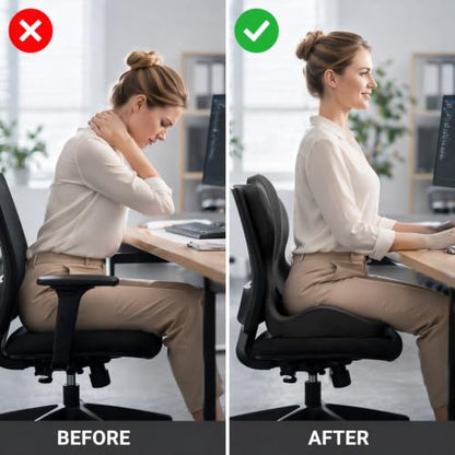 Pain Relief Ergonomic Seat Cushion with Lumbar Support, Memory Foam, L-Shaped, for Office Chair, Car Seat, Gaming Chair (Grey)