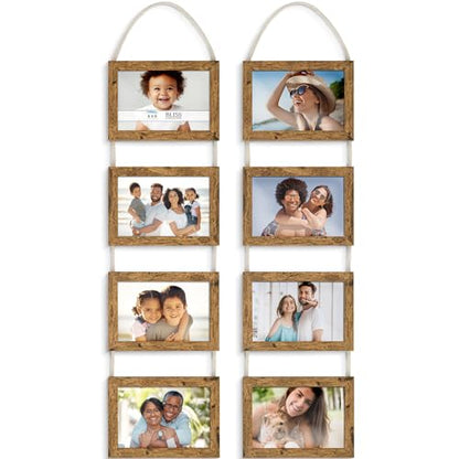 4x6 Hanging Picture Frames Collage with 8 Openings - Rustic Brown, 2 PK | Icona Bay casual style engineered wood frames, designed for wall hanging, space-saving photo display, Bliss collection - color: Rustic Brown, size: 4x6