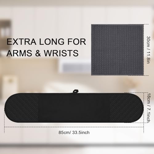 Philorn Black Double Oven Mitts, Heat Resistant 260℃ Silicone Glove | Waterproof Kitchen Gloves Oven Extra Long Oven Mitts with Non-Slip Silicone Surface for Baking, Cooking, BBQ - color: Black 1