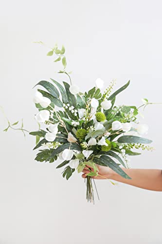 Serra Flora Artificial Greenery Spray Box Set(Pack of 28pcs) with 7 Kinds of DIY Wedding Bouquet Filler Table Centerpieces and Floral Arrangement (White&Green) - color: White&green