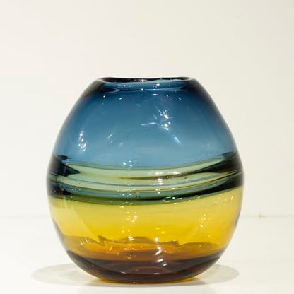 Glass Handmade Decorative Vase Ombre Centerpiece Vase with Yellow Base, Flower Vase for Home Decoration (Low vase) - size: low vase
