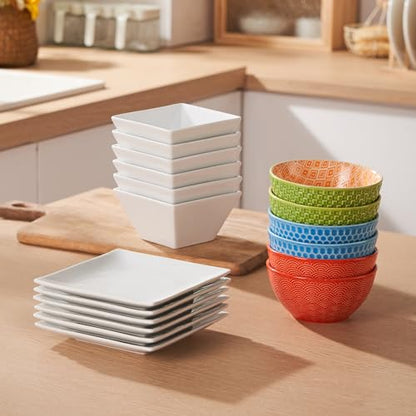 Appetizer Plates Set of 6, 6 Inch Porcelain Dessert Plates, White Stackable Square Salad Plates for Snack Steak Bread Butter, Chip and Scratch Resistant, Microwave and Dishwasher Safe | Small Dinner Plates, White Ceramic Serving Dishes for Salad Snack Ste