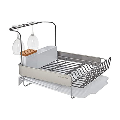 KitchenAid Full Size Compact to Full Capactiy Expandable Rust Resistant Dish Rack, with Self Draining Angled Drainboard and Removable Flatware Caddy, 24-Inch, White - color: White, size: Expandable