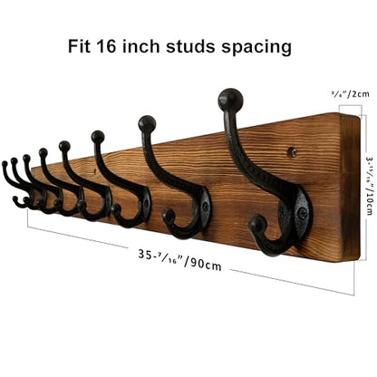 WEBI Rustic Coat Rack Wall Mount,35.43" Long 8 Cast Iron Coat Hooks Wall Mounted,Heavy Duty Wall Coat Hanger Hooks for Hanging Jacket,Clothes,Brown - color: Brown, size: 35 Inch