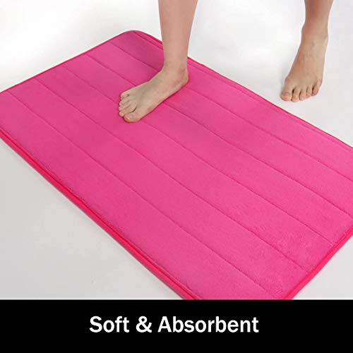 Memory Foam Bathroom Rugs 2 Piece Bath Mat Set Soft Non-Slip and Absorbent Microfiber Bath Rug and U-Shaped Toilet Mat 32"x20"+24"x 20", Hot Pink