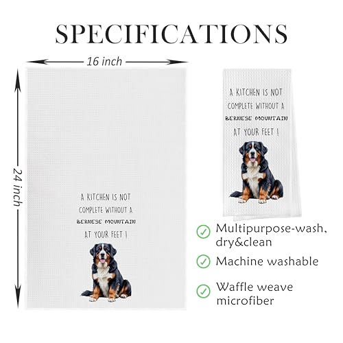 Gqtt Bernese Mountain Dog Dish Towels Set - Funny Dog Gifts, Decorative Waffle Kitchen Towels, Hand Tea Towels (1624 Inches, Set of 2) - color: Bernese Mountain