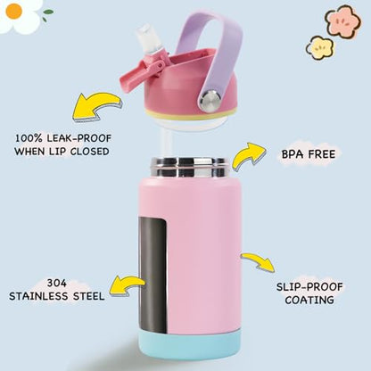 Kerilyn 12oz Insulated Water Bottle, Stainless Steel Insulated Kids Water Bottle, Toddler Cup with Straws Leak-Proof, Kids Water Bottles for School Boys Girls, BPA Free, Charm Pink - color: Charm Pink