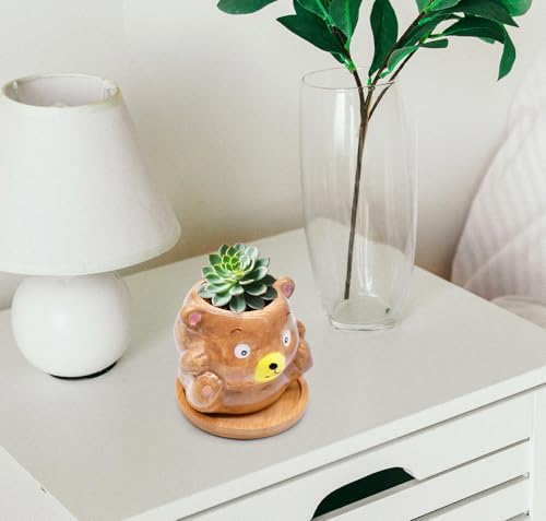 Photken 6 Pack Ceramic Succulent Pots with Drainage – Small Animal Planters with Bamboo Trays for Cactus & Indoor Plants, Mini Flower Pots for Desk, Home Decor, Office, Garden, Gift for Plant Lovers - style: Animals