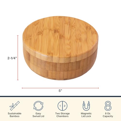 Totally Bamboo Salt Keeper Duet, 2-Compartment Salt and Pepper Container | Salt and pepper bowls keep favorite seasonings within easy reach. Bamboo salt cellar has swivel lid and 8 oz capacity. - style: Salt Keeper Duet