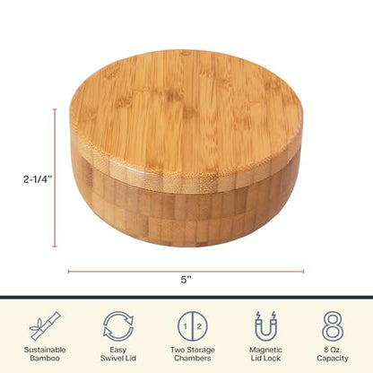 Totally Bamboo Salt Keeper Duet, 2-Compartment Salt and Pepper Container | Salt and pepper bowls keep favorite seasonings within easy reach. Bamboo salt cellar has swivel lid and 8 oz capacity. - style: Salt Keeper Duet