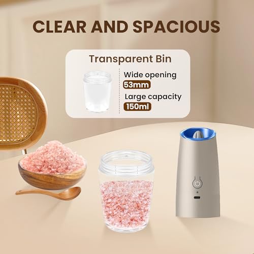 Rechargeable Gravity Salt Pepper Grinder Set, 2 Pack (Khaki) | Gravity Automatic Grinder With LED Light & Adjustable Roughness, Rechargeable Seasoning Tool For Kitchen Use - color: Rechargeable/Set/Khaki