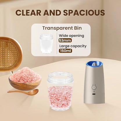 Rechargeable Gravity Salt Pepper Grinder Set, 2 Pack (Khaki) | Gravity Automatic Grinder With LED Light & Adjustable Roughness, Rechargeable Seasoning Tool For Kitchen Use - color: Rechargeable/Set/Khaki