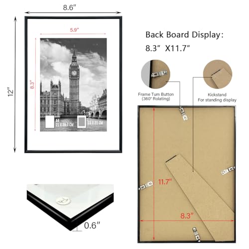 GOmaize Front Loading Aluminum alloy Black Picture Frame A4 Set of 3 Wall and Table Mounting - color: Black, size: A4
