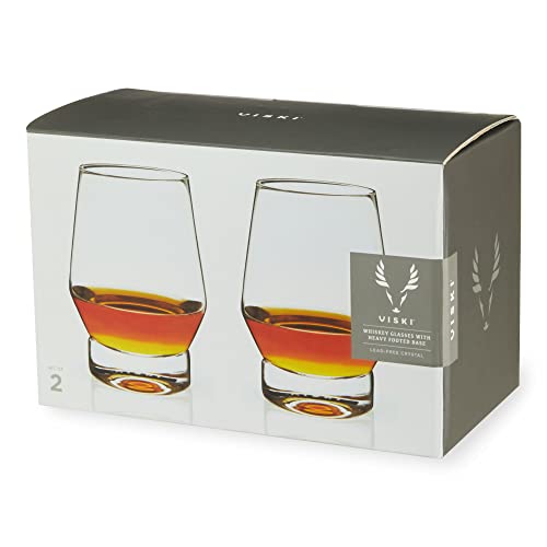 Viski Whiskey Glasses with Heavy Footed Base - Crystal Tumblers for Scotch, Bourbon, Cocktails - 18.5 Oz Set of 2 - style: Heavy Footed Whiskey Glasses