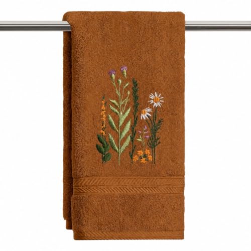 Artoid Mode 1 Pc Caramel Wildflower Floral Embroidered Hand Towels for Bathroom, 100% Cotton Soft Absorbent Farmhouse Decor Towels, 13.7 x 29.5 Inch - color: Caramel, size: 13.7" x 29.5", 1PC