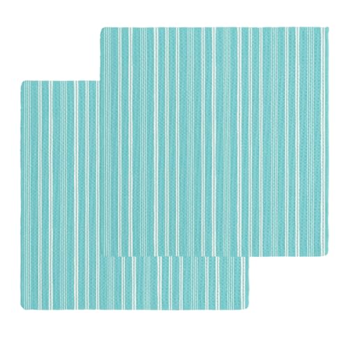 Teal Blue Striped Dish Towels Set, Waffle Weave Kitchen Towels 2 Pieces, Farmhouse Stripes Modern Vintage Microfiber Hair Face Bath Tea Towel Absorbent Quick Drying Cleaning Dish Cloths, 12"x12" - color: Aqua, Cyan, White, size: 2PCS,12"x12"