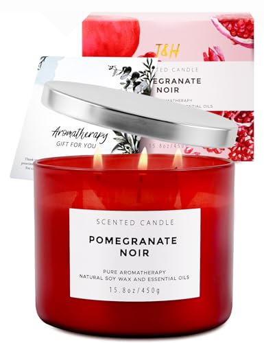 Pomegranate Noir Scented Soy Candle - Large 3-Wick Candle for Home 15.8 oz | Fruity Scented Candle, Pomegranate With Pineapple, Black Currant And Vanilla Notes, Red Scented Candle For Home, Gift Ready
