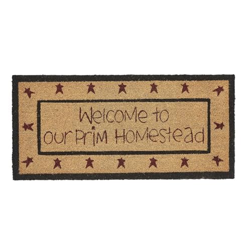 VHC Brands Coir Welcome Door Mat, Entry Rug, with PVC Backing, for Indoor Outdoor Use, Connell Collection, Rectangle 17x36 Doormat, Welcome to Our Prim Homestead, Natural - color: Welcome, size: 1'5" x 3' (Rectangular)