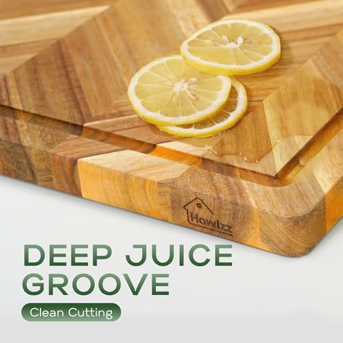 Howizz Solid Acacia Wood 24"x18" Extra Large Cutting Board, 1" Thickness Herringbone Chevron Acacia Grazing Board Large Charcuterie Serving Board, Non Toxic Natural Wood, Thick Wooden Chopping Boards - color: Premium Herringbone, size: 24"L x 18"W