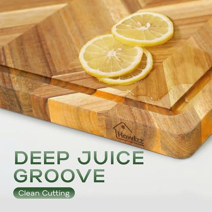 Howizz Solid Acacia Wood 20"x15" Large Cutting Board, Herringbone Chevron Cutting Board Large Grazing Board Charcuterie Serving Board, Non Toxic Natural Solid Wood Thick Wooden Chopping Boards - color: Premium Herringbone, size: 20"L x 15"W