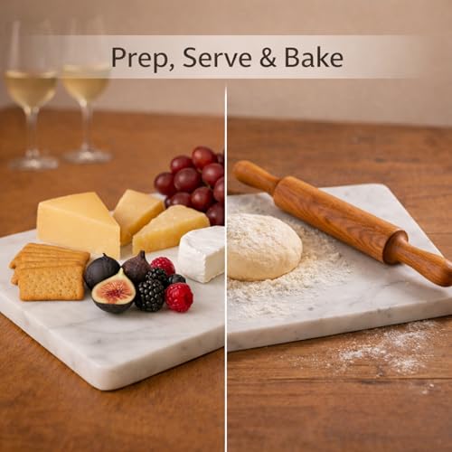 Marble Pastry & Cutting Board, 10x14 Inch | Natural Stone Slab, Non-Slip Feet, For Dough, Cheese, Baking, Serving, Charcuterie, Trivet, Easy to Clean - color: White, size: 14"L x 10"W
