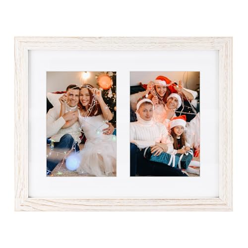 Golden State Art Collage Frame 8x10 for 2 4x6 Photos Wood Distressed White | Clear Real Glass & 2 Openings White Mat, Horizontal & Vertical Display Multi Prints For Wall Mount, Home Decor, Holiday Gift - color: Distressed White, size: 1 Pack